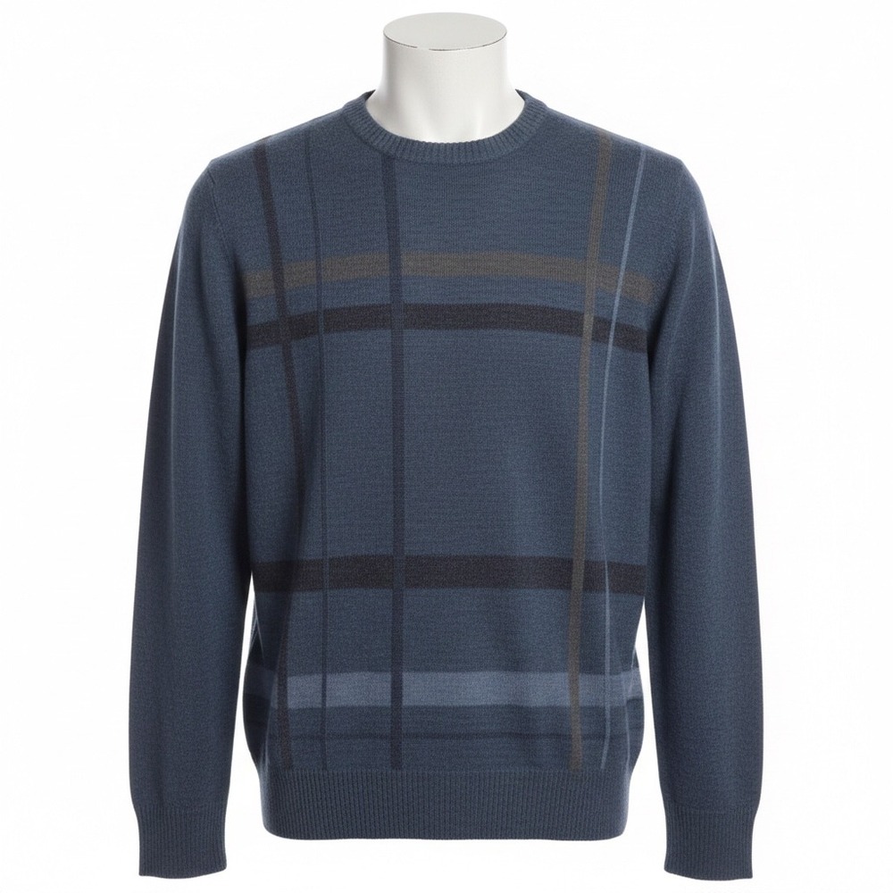 Tricots St Raphael Sweater Mensโ Size Large Blue Plaid Minimalist Preppy Classic